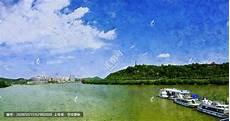 油画蓝天白云大海图片